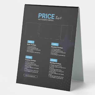 Blue Black Modern Photography Service Price List