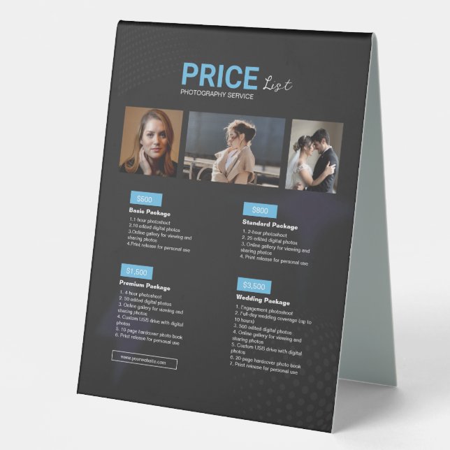 Blue Black Modern Photography Service Price List (Front)