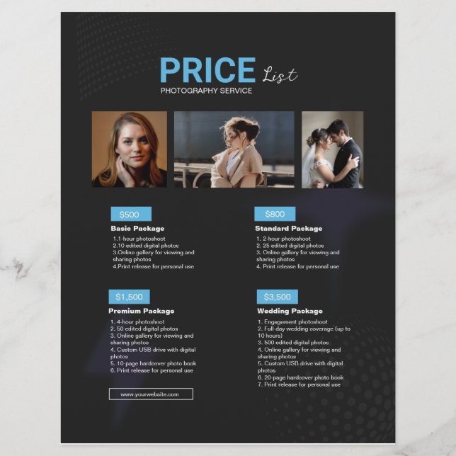 Blue Black Modern Photography Service Price List Flyer (Front)