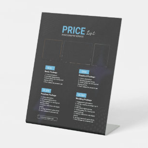 Blue Black Modern Photography Service Price List Pedestal Sign