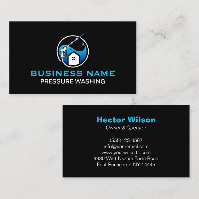 Blue Black Modern Pressure Washing Cleaning Business Card (Front/Back)