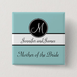 Blue Black Monogram Mother of the Bride Button