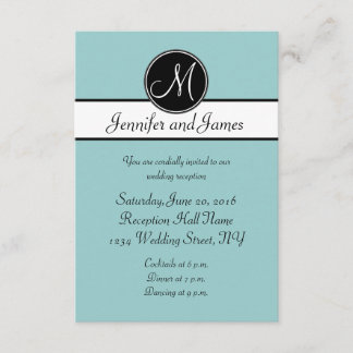 Blue Black Monogram Simple Wedding Reception Cards