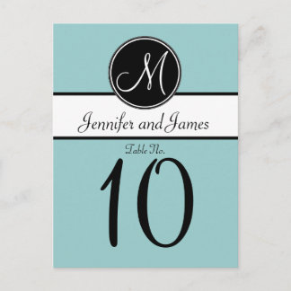 Blue Black Monogram Wedding Table Number Card