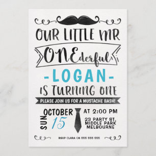 Blue Black Mr ONE-derful Birthday Invitation