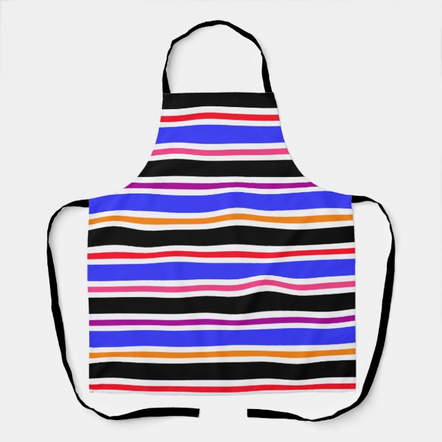 Blue Black Multi-coloured Colours Stripes Apron (Front)
