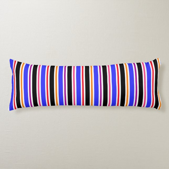 Blue Black Multi-coloured Colours Stripes Body Cushion (Front)