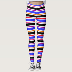 Blue Black Multi-coloured Colours Stripes Leggings