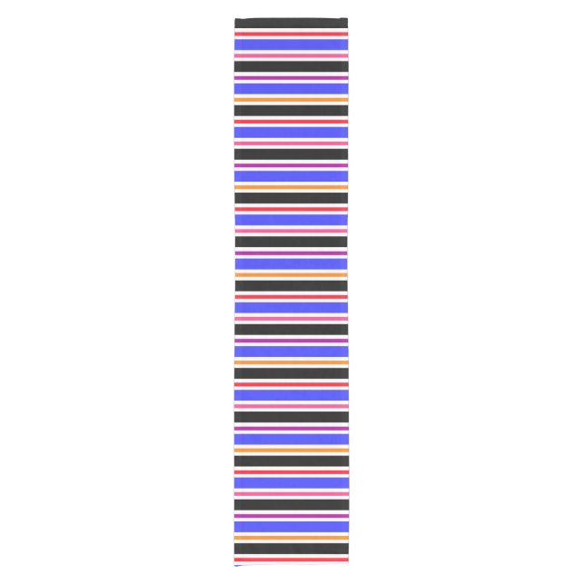Blue Black Multi-coloured Colours Stripes Short Table Runner (Front)