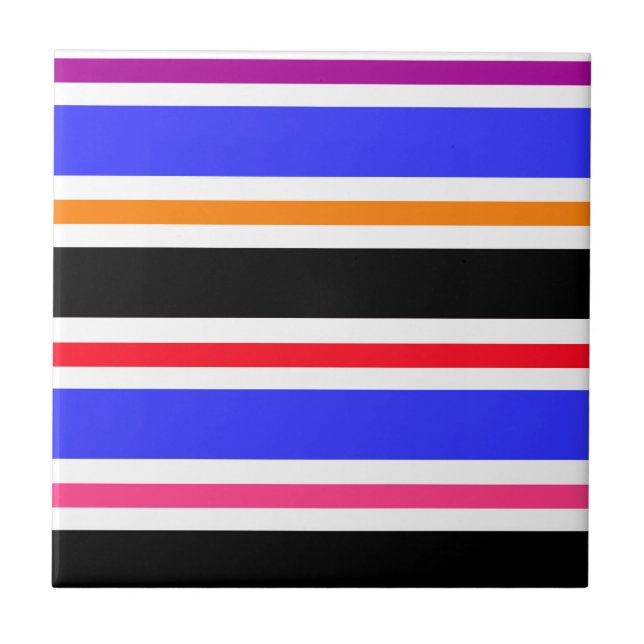 Blue Black Multi-coloured Colours Stripes Tile (Front)