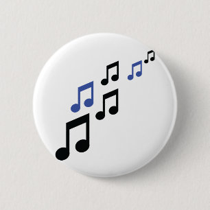 blue black music notes 6 cm round badge