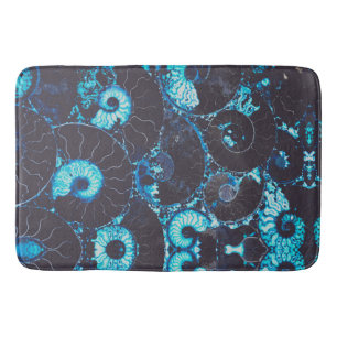 Blue black Nautilus shell pattern, scared geometry Bath Mat