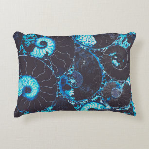 Blue black Nautilus shell pattern, scared geometry Decorative Cushion