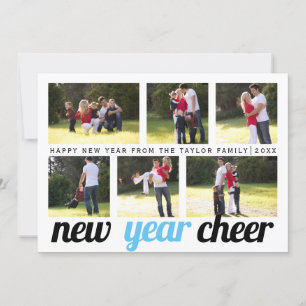 Blue, black New Year Cheer 2023 six photo collage Holiday Card