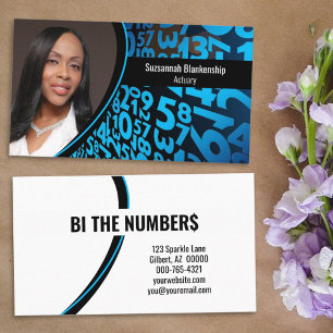 Blue Black Numbers Custom Professional Photo  Business Card