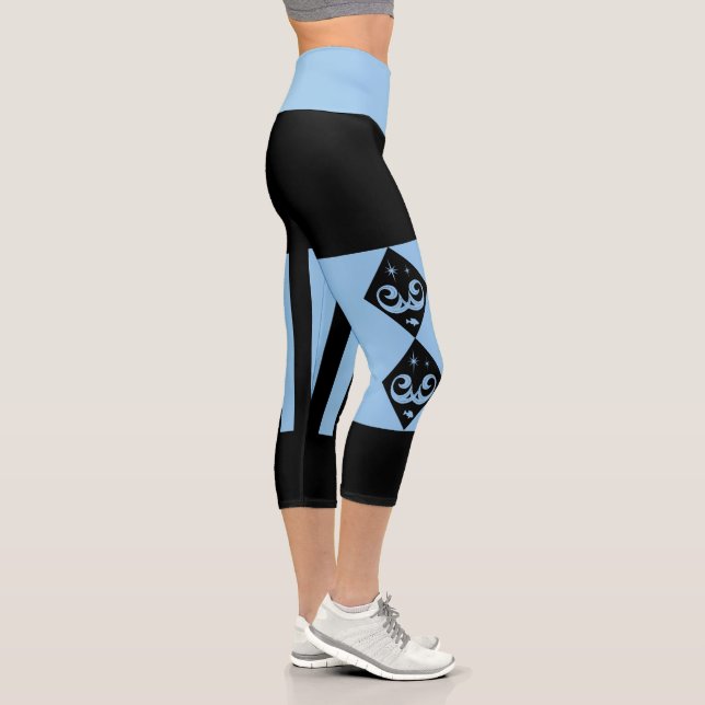 Blue, Black Ocean and Stars Harlequin Design Capri Leggings (Right)