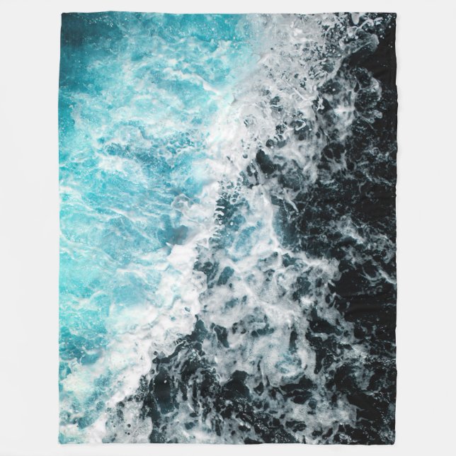 Blue Black Ocean Waves Hawaii Fleece Blanket (Front)