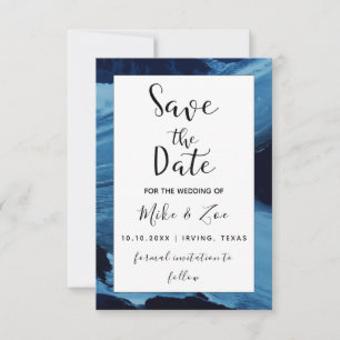 Blue & Black Paint Brushstroke Art Elegant Modern Save The Date