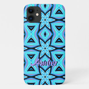 Blue Black Painted Floral Pattern Personalised iPhone 11 Case