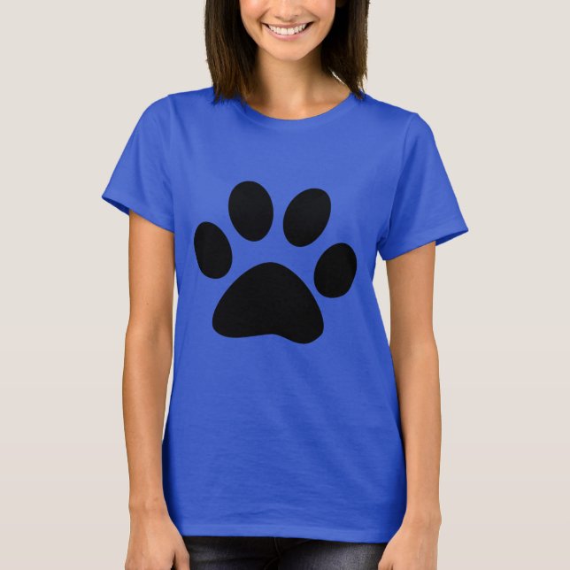 Blue Black Paw Print Pattern Cute Modern Stylish T-Shirt (Front)