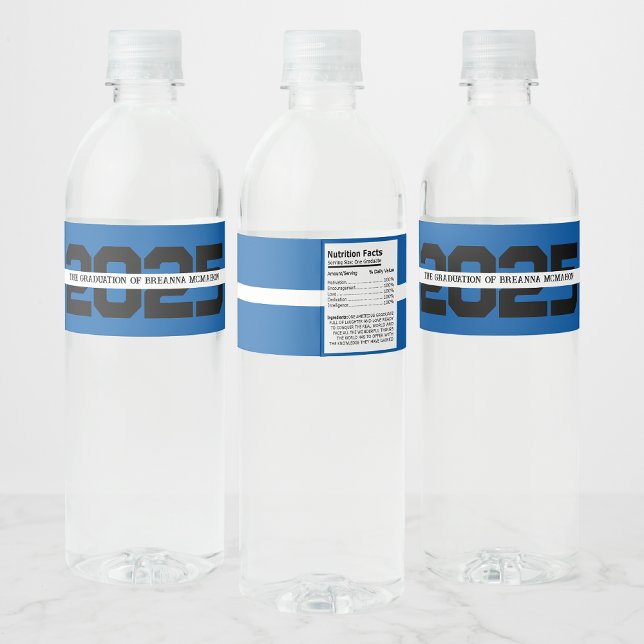 Blue & Black Personalised Graduation Water Bottle Label (Creator Uploaded)