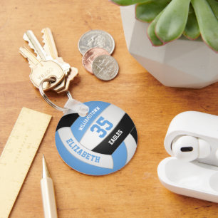 blue black personalised team name volleyball key ring