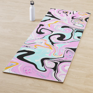 Blue, Black Pink Marble Swirls Fluid Art Yoga Mat