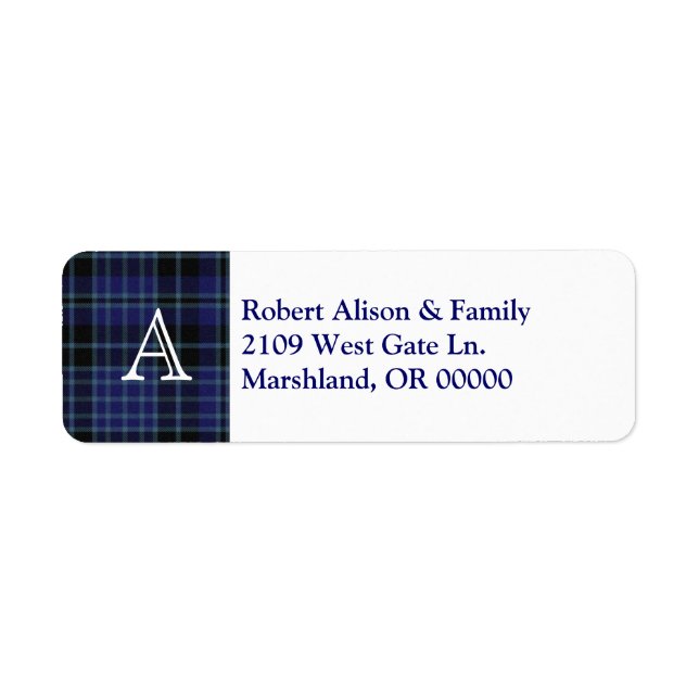 Blue & Black Plaid Accent Custom Address Label (Front)