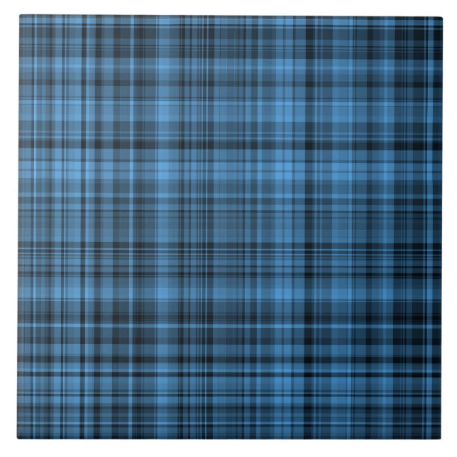Blue Black Plaid Pattern Tile (Front)