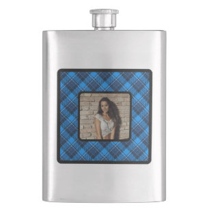 Blue Black Plaid Photo Stainless Steel Flask