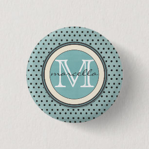 Blue Black Polka Dots Background Monogram 3 Cm Round Badge