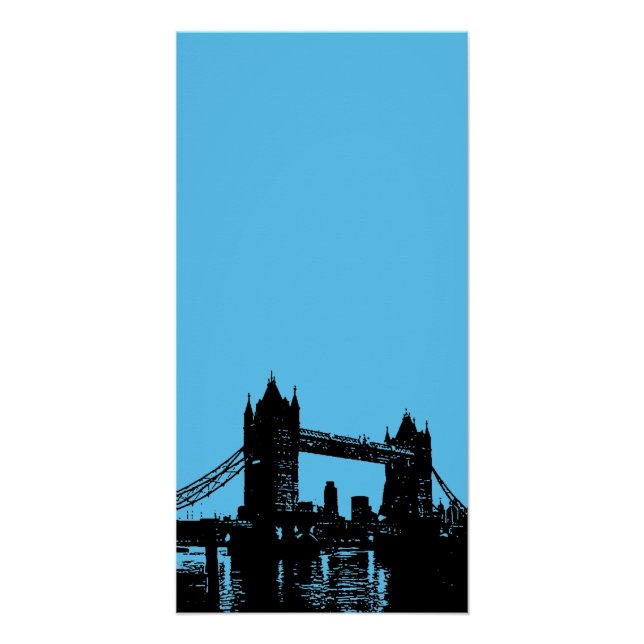 Blue Black Pop Art London Tower Bridge Poster (Front)