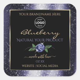 Blue Black Product Labels Sparkling Glitter Logo