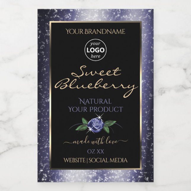 Blue Black Product Labels Sparkling Glitter Logo (Single Label)