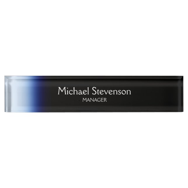 Blue Black Professional Modern Desk Nameplate (Front)