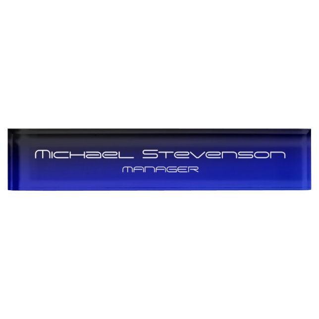 Blue Black Professional Modern Desk Nameplate (Front)