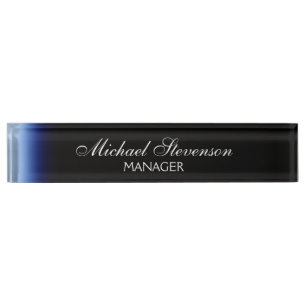 Blue Black Professional Modern Desk Nameplate