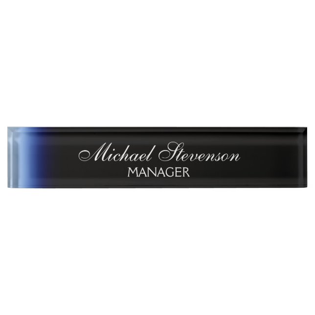 Blue Black Professional Modern Desk Nameplate (Front)