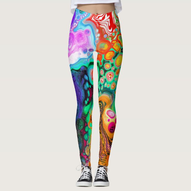 Blue, Black, Purple, Yellow colourful   Leggings (Front)