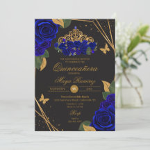 Blue Black Roses Tiara Gold Glitter Quinceañera