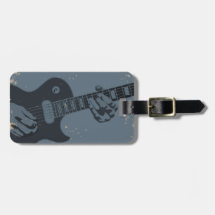 Blue & Black Rustic Guitar Player Luggage Tag