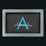 Blue Black Script Girly Monogram Name Belt Buckle<br><div class="desc">Black and Blue Simple Script Monogram Name Belt Buckle. This makes the perfect graduation,  sweet 16 16th,  18th,  21st,  30th,  40th,  50th,  60th,  70th,  80th,  90th,  100th birthday,  wedding,  bridal shower,  anniversary,  baby shower or bachelorette party gift for someone that loves glam luxury and chic styles.</div>