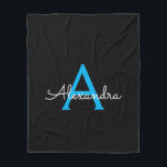 Blue Black Script Girly Monogram Name Fleece Blanket<br><div class="desc">Blue and Black Faux Script Monogram Add Your Own Name Fleece Blanket. This makes the perfect sweet 16 birthday,  wedding,  bridal shower,  anniversary,  baby shower or bachelorette party gift for someone that loves glam luxury and chic styles.</div>
