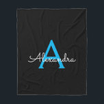Blue Black Script Girly Monogram Name Fleece Blanket<br><div class="desc">Blue and Black Faux Script Monogram Add Your Own Name Fleece Blanket. This makes the perfect sweet 16 birthday,  wedding,  bridal shower,  anniversary,  baby shower or bachelorette party gift for someone that loves glam luxury and chic styles.</div>