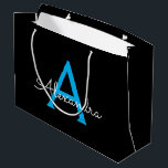Blue Black Script Girly Monogram Name Large Gift Bag<br><div class="desc">Black and Blue Simple Script Monogram Name Gift Bag. This makes the perfect sweet 16 birthday,  wedding,  bridal shower,  anniversary,  baby shower or bachelorette party gift bag for someone that loves glam luxury and chic styles.</div>