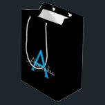 Blue Black Script Girly Monogram Name Medium Gift Bag<br><div class="desc">Black and Blue Simple Script Monogram Name Gift Bag. This makes the perfect sweet 16 birthday,  wedding,  bridal shower,  anniversary,  baby shower or bachelorette party gift bag for someone that loves glam luxury and chic styles.</div>