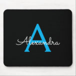 Blue Black Script Girly Monogram Name Mouse Mat<br><div class="desc">Blue and Black Monogram Add Your Own Name Mousepad (Mouse Pad). This makes the perfect sweet 16 birthday,  wedding,  bridal shower,  anniversary,  baby shower or bachelorette party gift for someone that loves glam luxury and chic styles.</div>