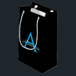 Blue Black Script Girly Monogram Name Small Gift Bag<br><div class="desc">Black and Blue Simple Script Monogram Name Gift Bag. This makes the perfect sweet 16 birthday,  wedding,  bridal shower,  anniversary,  baby shower or bachelorette party gift bag for someone that loves glam luxury and chic styles.</div>