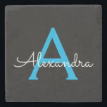 Blue Black Script Girly Monogram Name Stone Coaster<br><div class="desc">Black and Blue Simple Script Monogram Name Stone Tile. This makes the perfect graduation,  sweet 16 birthday,  wedding,  bridal shower,  anniversary,  baby shower or bachelorette party gift for someone that loves glam luxury and chic styles.</div>