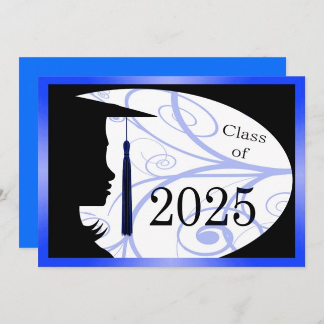 Blue & Black Silhouette 2025 Graduation Party Invitation (Front/Back)